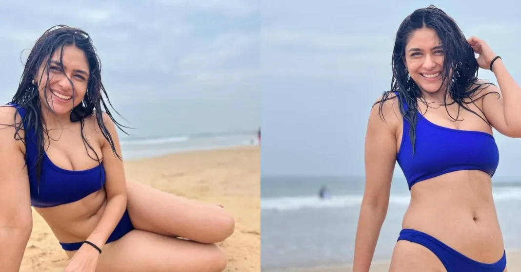 Mrunal Thakur in Blue bikini