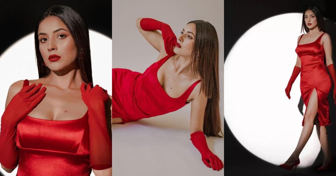 Shehnaaz Gill Sizzles Her Way Into The Hearts Of Fans In A Red Satin Dress.