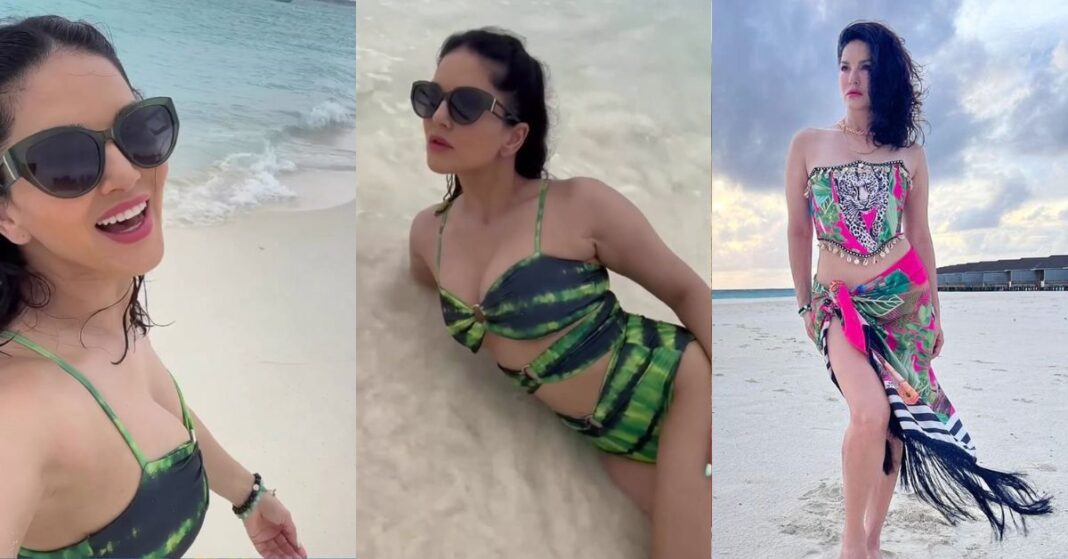 Sunny Leone Goes Snorkeling In A Printed Swimsuit, Adds Glam To Her Beach Look On Her Maldives Vacation.